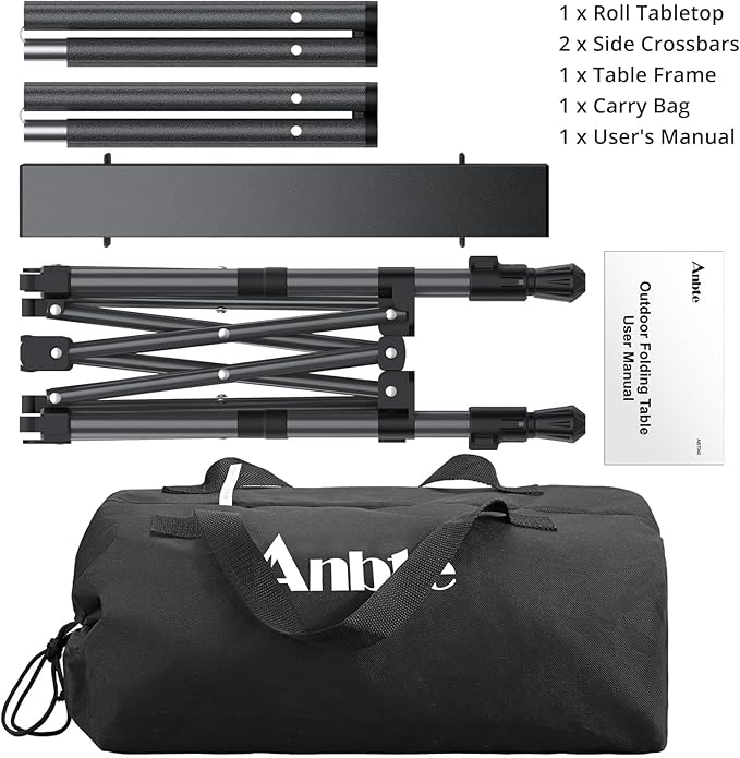 Anbte Folding Camping Table, 2 Height Adjustable Small Camping Side Table Aluminum Roll Top with Carry Bag, Stable X-Frame for Outdoor Cooking, Tailgating Picnic BBQ RV Travel, 20”x16”, 264lbs Load