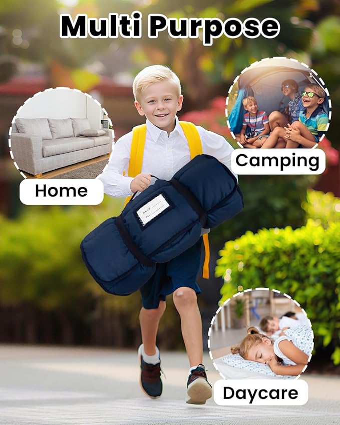 Primlect Toddler Nap Mat with Detachable Blanket and Removable Pillow, Kids Sleeping Bag 55''x35'' for Daycare Preschool Kindergarten, Toddler Sleeping Mat for Boys and Girls