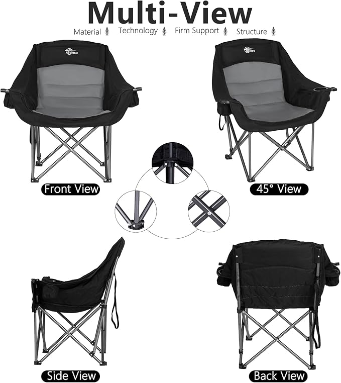 Bolosy 2 Pack Oversized Camping Chairs for Adults Heavy Duty Outdoor Folding Chairs Padded Portable Lawn Chairs XL Camp Chairs with Cup Holder Suproot 500 lbs