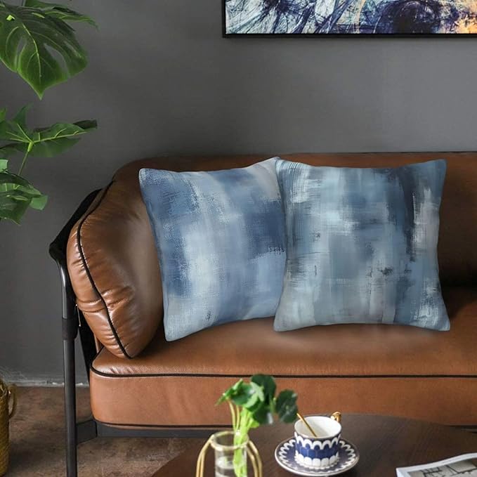 Blue Abstract Throw Pillow Covers 18x18 inch Set of 2 Pillow Case Cushion Cover for Home Sofa Couch Living Room Car Decor