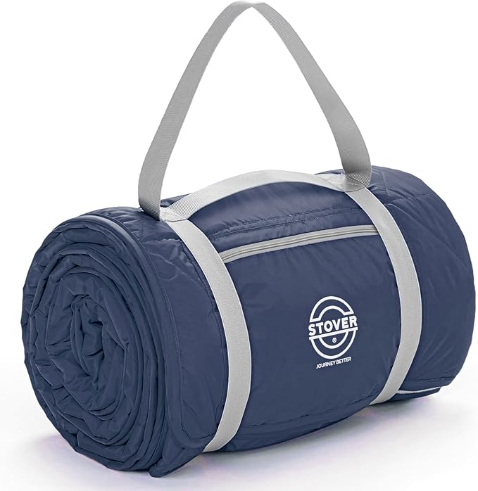 STOVER Large Waterproof Outdoor Stadium Blanket- Extra Thick Soft Fleece Camping Blanket for Travel, Picnics, Sports, Dogs 79"x55", Warm, Windproof, Sand-Proof, Lightweight, Packable (Alpine Blue)