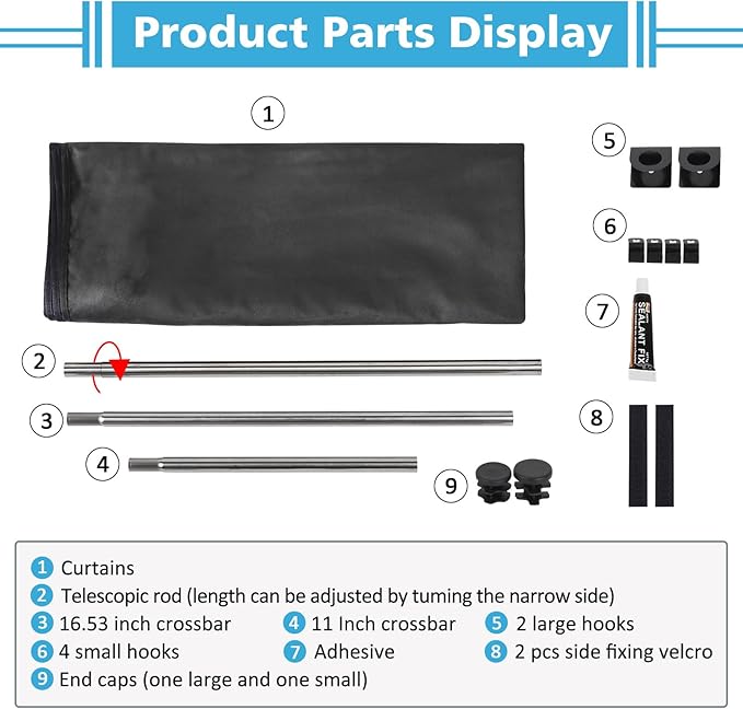 ZATOOTO Car Divider Curtain, Car Privacy Curtains with Pole Backseat Blackout Curtain for Car Camping Travel and Breaks, Lengths Adjustable for Most Cars, Sedan, Vans, SUVs (5.25 ft * 3.48 ft)