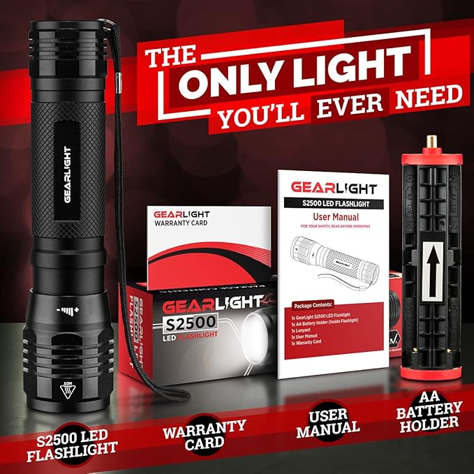 LED Flashlight High Lumens, Tactical Flashlight Battery Powered (Batteries Not Included), Bright Handheld Flashlight for Camping, Hunting, Home, Security, Hiking, Walking at Night & Emergency Use