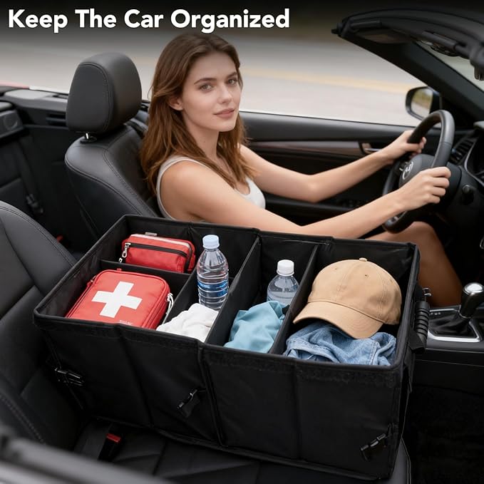 Dntorx Trunk Organizer for SUV - 60L, Foldable Car Trunk Organizer Bags with Lid Large Capacity Car Organizers and Storage with Lid for SUV,Sedan,Truck Accessories,23.62"×12.99"×11.81"(Black)