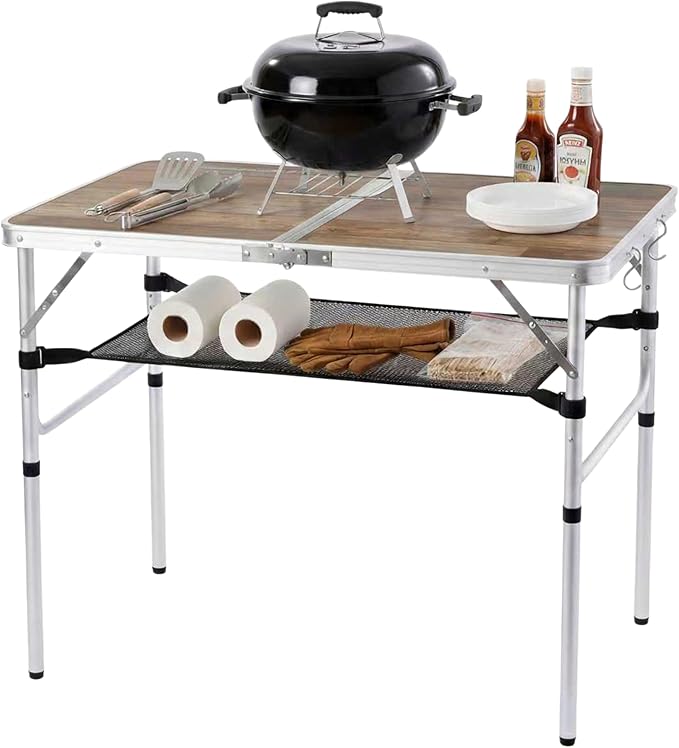 YUFIFAIRY Aluminum Camp Table, Folding Table Portable,Lightweight,Foldable with 2 Adjustable Height, Indoor Outdoor Table for Cooking, Picnic, (2 Heights), 36''L x24''W