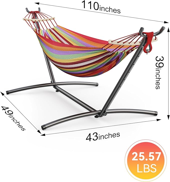 EveryFun Double Hammock with Heavy-Duty Steel Stand,Portable,Easy Assembly,600lbs Weight Capacity,Suit for Indoor,Yard,Camping,or Outdoor
