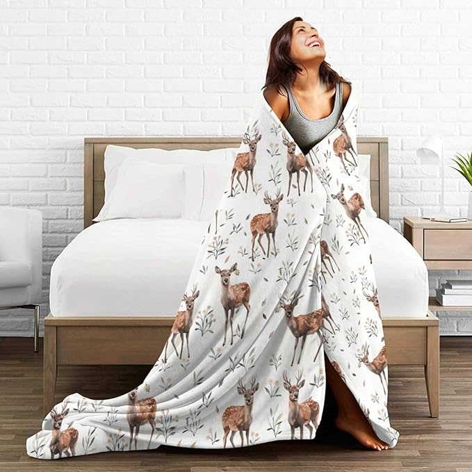 Buck Deer Blanket Soft Lightweight Flannel Fleece Blanket Cozy Warm Wildlife Animal Decor Bedding Stuff Fuzzy Plush Throw Blanket Gifts for Lover Boys Girls Kids Women Adults Bed Travel 60"x80"