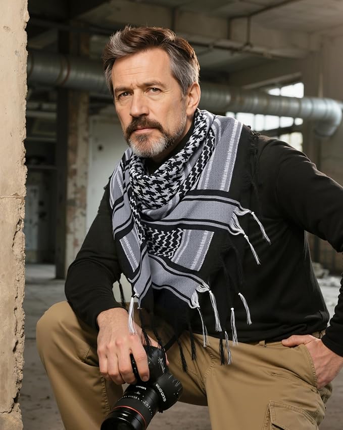 Aonal Military Shemagh Tactical Desert Scarf, 100% Cotton Keffiyeh Neck Head Scarf Wrap for Men Women