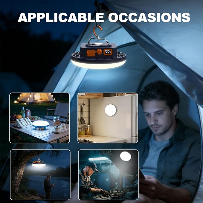 10000mAh 4000LM Flashlight Portable LED Camping Lantern Rechargeable Light 30W with Digital Power Display and Magnet , IPX5 Waterproof Tent Lights Power Failure Emergency Light