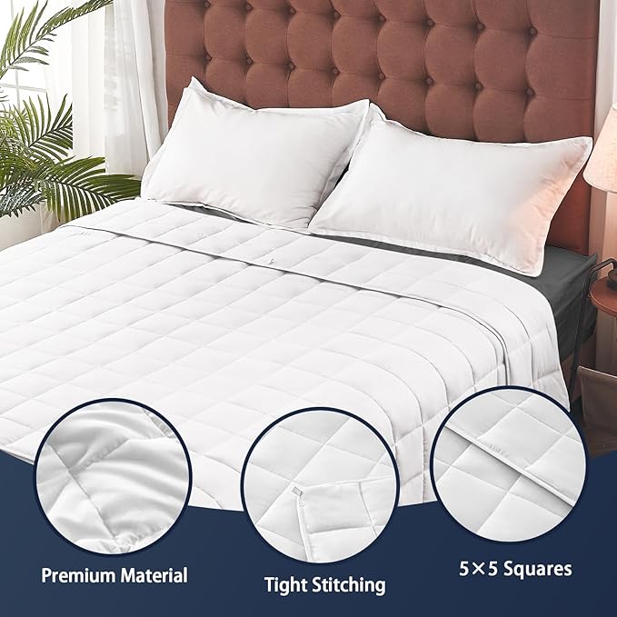 yescool Weighted Blanket for Adults (25 lbs, 60" x 80", White) Cooling Heavy Blanket for Sleeping Perfect for 240-260 lbs, Queen Size Breathable Blanket with Premium Glass Bead, Machine Washable