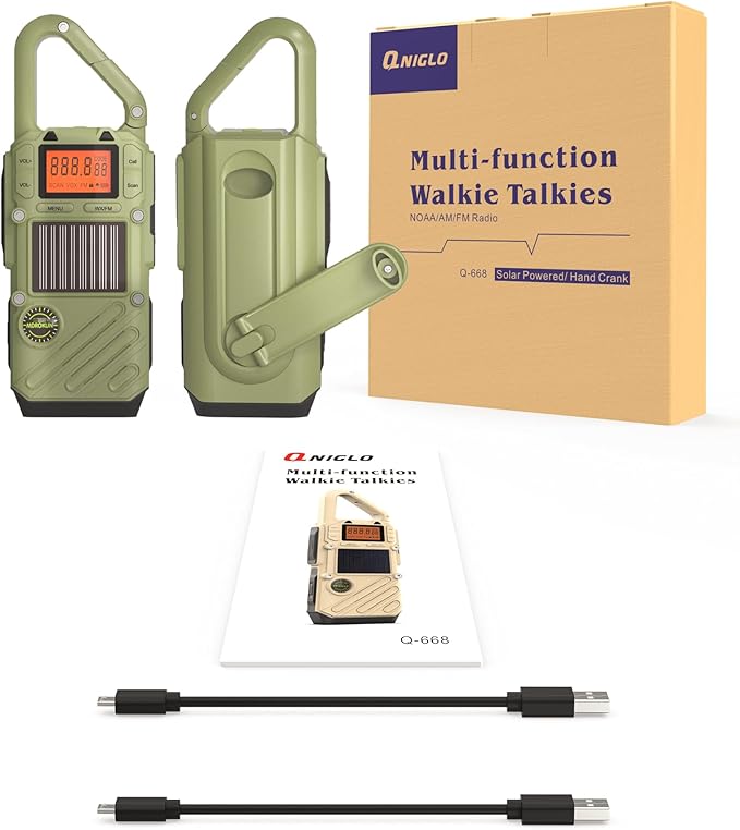 Emergency Weather Radio Walkie Talkies for Adults - NOAA/FM Weather Alert with Solar Hand Crank & USB Charging, 22-Channel Range 10 Miles Two-Way Radios, LED Flashlight & SOS Alarm (2-Pack)