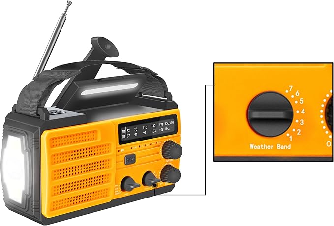 Emergency Weather Radio, 8000mAh/29600mWh NOAA Weather Radio with AM/FM Weather Alert, Flashlight, Reading Lamp, Cell Phone Charger and SOS Alarm - Orange