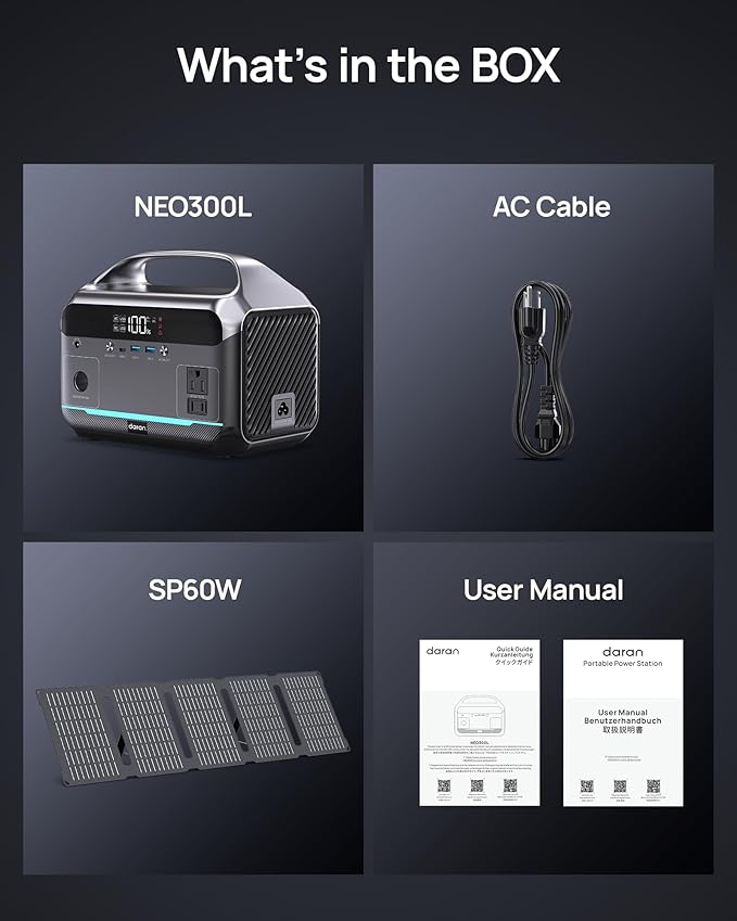 DARAN Portable Power Station with 60W Solar Panel Included, 288Wh (90,000mAh) LiFePO4 Battery, 350W (600W Peak), 7-Port Design, 2.1Hrs Fast Charing Solar Generators for Home, Outdoor Camping