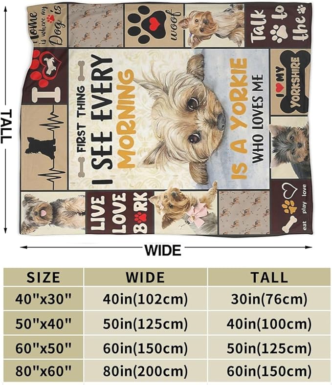 Funny Dog Blanket Soft Warm Cute Kawaii Yorkshire Terrier Dog Plush Throw Blanket Cozy Lightweight Flannel Bedding Decor Fleece Blanket Gifts for Girls Boys Kids Women 40"x50"