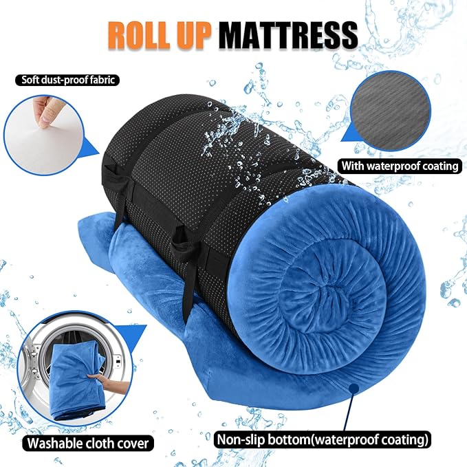 Aodisman Sleeping Pad,3-inch Thick Memory Foam Camping Mattress,Portable Roll-Up Mat for Car/Tent/Floor/Cot/Travel,Comfortable Pad for Guests Sleepover
