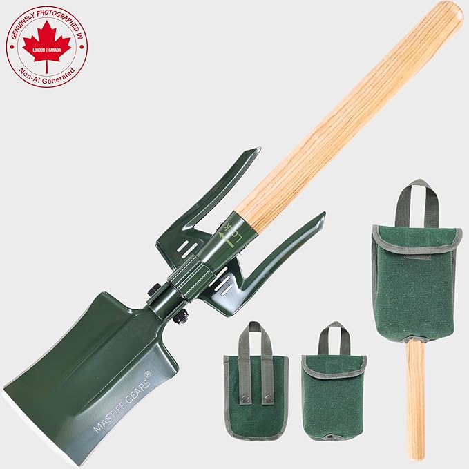MASTIFF GEARS Folding Shovel - 3-in-1 Multitool (Shovel, Hoe, Cultivator/Fork) | Hoe with Double Sharpened Edges | Military-Grade, 0.61kg Senior-Friendly for Gardening, Fishing, and Outdoor Use