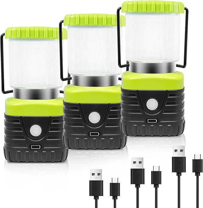 Jarxin 3PCS 3200K Warm Light LED Camping Lantern Rechargeable 1000LM, 4500mAh Power Bank, Flashlight for Hurricane Emergency, Hiking, IP44 Waterproof Lantern(Green)