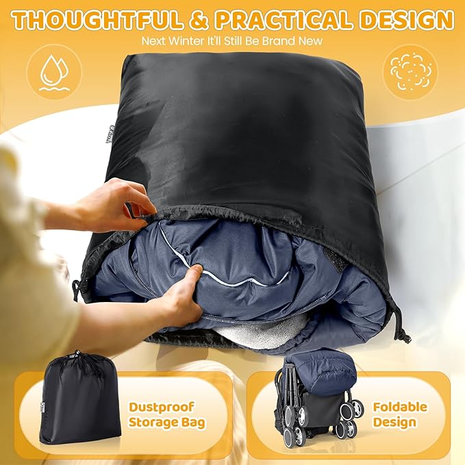 Orzbow Universal Stroller Bunting Bag with Extra Footmuff for Toddler, Kids, Warm Waterproof Stroller Blanket, Winter Cover, Baby Bunting Bag - Protect Babies from Cold Winds, Blue