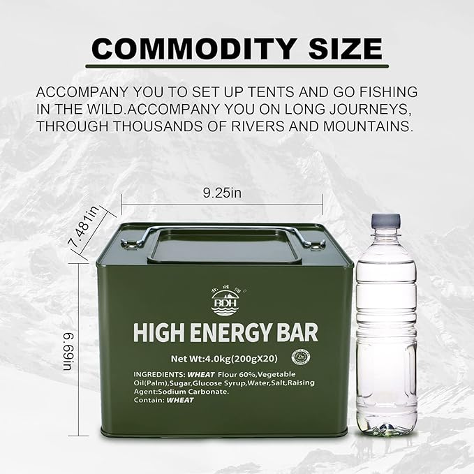 Meal Ready To Eat Emergency Food Rations, Long Self Life Survival Food Bars, High Eneger Bars for Camping, Hiking, Military,Outdoor Disaster, 40 Pack with 2 Tin Boxes