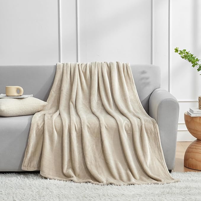 Hansleep Fleece Taupe Full Blanket, Super Soft Flannel Fuzzy Plush Cozy Blanket for All Seasons, Taupe, Full 84x90 Inches
