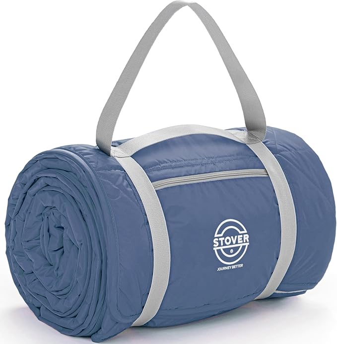 STOVER Large Waterproof Outdoor Stadium Blanket - Extra Thick Soft Fleece Camping Blanket for Travel, Picnics, Sports, Dogs - 79"x55", Warm, Windproof, Sand-Proof, Lightweight, Packable (Stadium Blue)