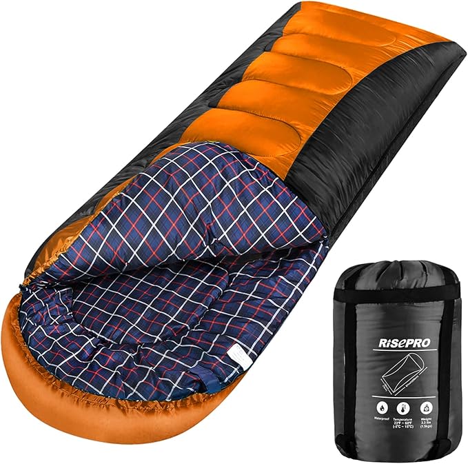 Flannel Sleeping Bag Lightweight, Portable, Waterproof 3-4 Seasons Warm Cold Weather Sleeping Bag for Adults & Kids - Indoor & Outdoor: Camping, Backpacking, Hiking
