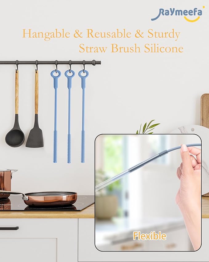Straw Cleaner Brush Set - Raymeefa Scratch-Free Detail Cleaning for Reusable Straws & Tumblers (Blue)