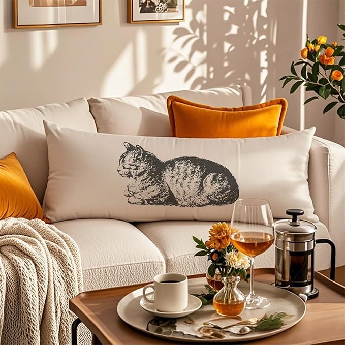 Retro Cat 20x54 Body Pillow Cover, Cat Decor for Home, Gifts for Cats Lovers Women Decorative Long Body Pillow Cases for Bed Couch