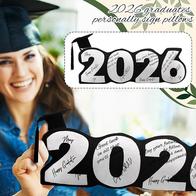 Beeveer Class of 2026 Autograph Stuffed Pillow 15.7" Graduation Autograph Stuffed Pillow Graduation Guest Signature Gifts Grad Party Sign in Decor for High School College(Black,Classic)