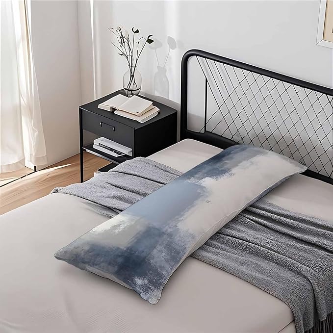 Body Pillow Cover Abstract Painting Blue White Gray Decorative Body Pillow Covers Long Cushion Case Zipper Body Pillowcase Soft Cushion Cover for Bedding,Couch,Home 20"X54"