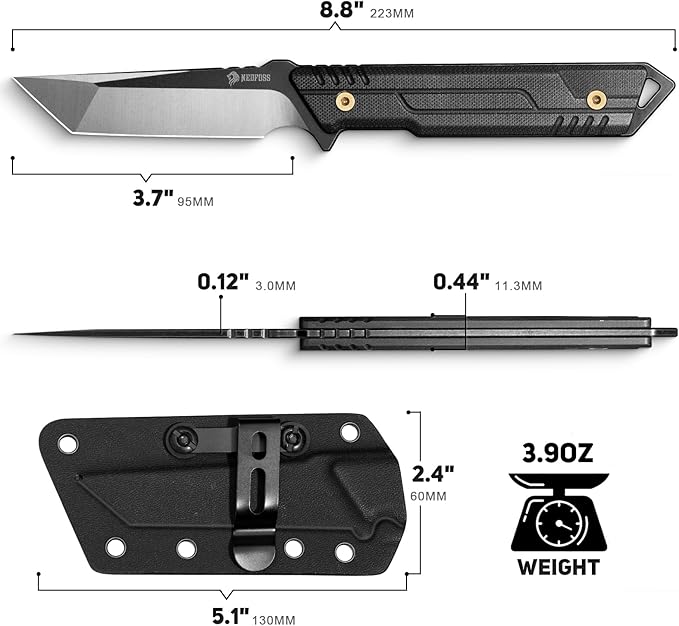 NedFoss EDC Fixed Blade Knife with Sheath, 3.7" AUS-8 Steel Tanto Blade Tactical Knife with G10 Handle, Camping Fixed Blade Small EDC Knives for Hunting, Survival