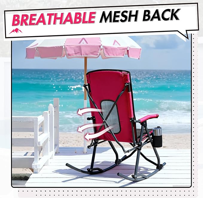 PORTAL Oversized Folding Rocking Camping Chair Portable Outdoor Rocker with High Back Hard Armrests Carry Bag, Supports 400 lbs