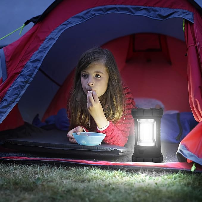 elesall Camping Lantern, 3000LM LED Rechargeable Battery Operated Lantern, 5 Light Modes, COB Waterproof Lantern Flashlight, Camping Light for Power Outage, Hurricane, Survival, Hiking(Black)