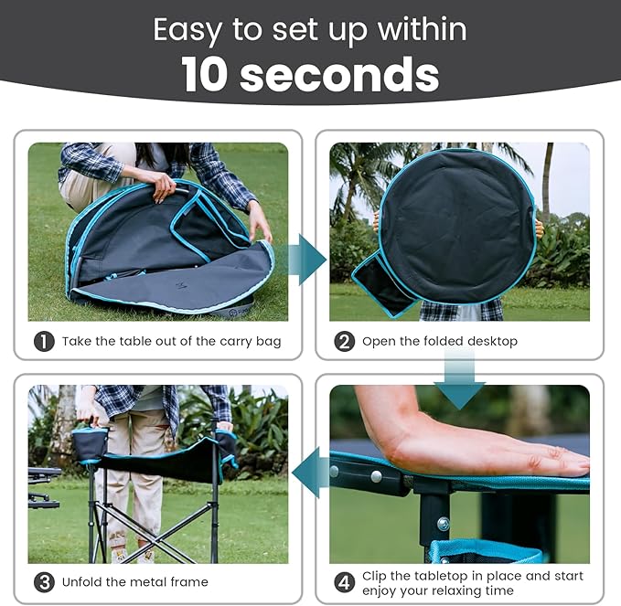 FUNDANGO All in One Tailgate Table, Portable Beach Table with Cup Holders, Camping Table Foldable with Side Pockets Carry Bag for Camp Outdoor Sand Beach Picnic Fishing Tailgating Essentials
