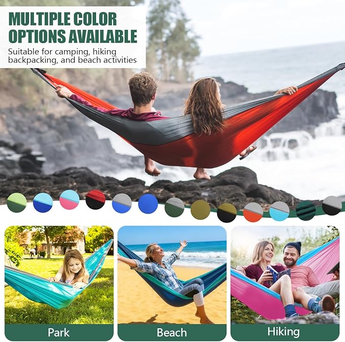 OBTANIM Camping Hammock 500lbs Portable Lightweight Single or Double Hammock with Tree Straps and Carry Bag for Camping Backpacking Hiking Travel Beach Outdoor Indoor (Dark Green)