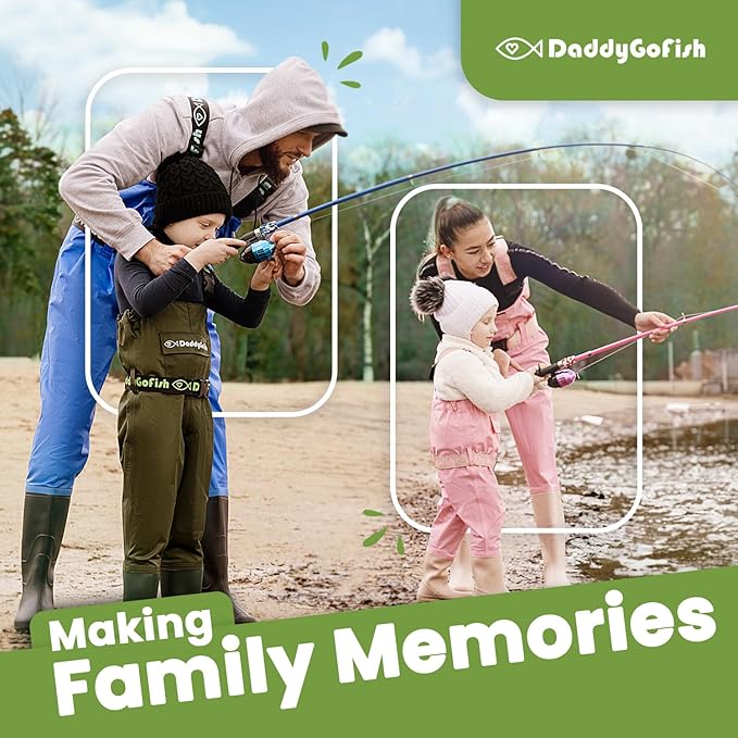 DaddyGoFish Kids Fishing Pole - Rod Reel Combo Tackle Box Starter Set - First Year Small Dock Gear Kit for Boys Girls Toddler Youth Age Beginner Little Children Junior Anglers