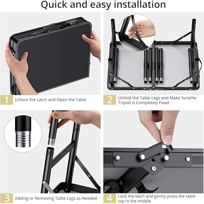 Anbte 2ft Folding Camping Table Max 29.5", 3 Adjustable Height Aluminum Small Folding Table with Storage Net & Portable Handle, Lightweight, for Travel Outdoor Beach Picnic Camp, 23.2" x 16", Black