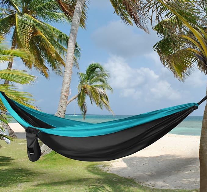 Gold Armour Camping Hammock - Portable Hammock Single Hammock Camping Accessories Gear for Outdoor Indoor Adult Kids, USA Based Brand (Gray & Blue)