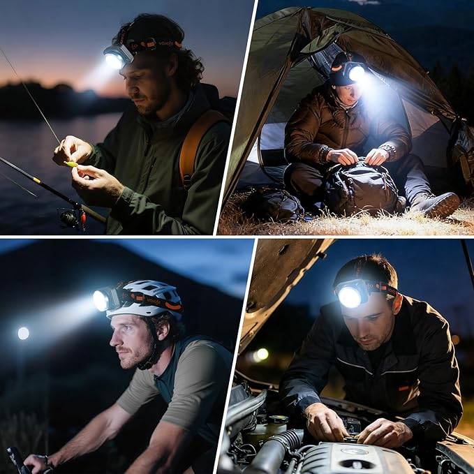 VAVOFO LED Headlamp 3600mAh Rechargeable, 2400 Lumen Bright, Motion Sensor, Waterproof Headlight Flashlight with Spotlight & Floodlight, Lightweight, Adjustable Headband, 8 Modes for Camping, Hiking