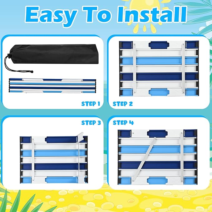 CroBlissful Beach Table Folding Camping Portable Table Striped White Aluminum Side with Carry Bag for Camping Picnics and Outdoor Activities(22x16x5 in,Navy Blue)