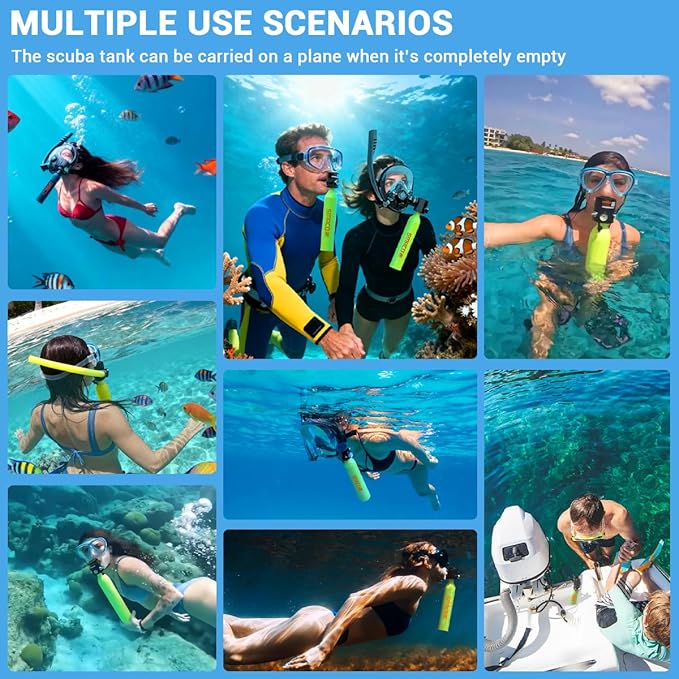 SMACO 0.5L Mini Scuba Tank Portable Diving Tank Reusable Lightweight Diving Cylinde Compact Emergency Pony Bottle for Snorkeling, Freediving, Air Backup Lung Air Tank S300