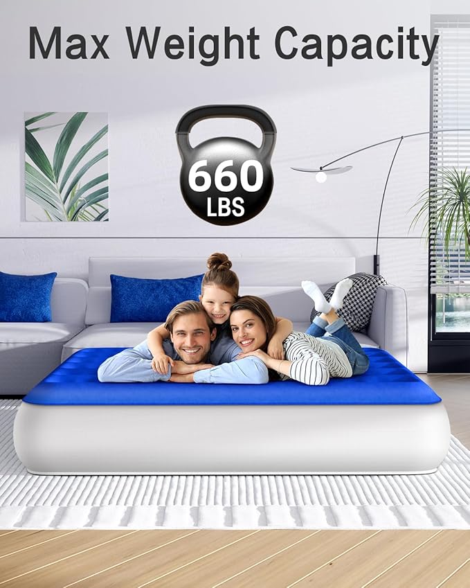 Xsleep Queen Air Mattress with Built in Pump Luxurious Comfort Raised Inflatable Mattress Queen Airbed Blow Up Mattress for Home and Guests Air Bed 2 Mins Fast Inflate/Deflate 660 lbs Max