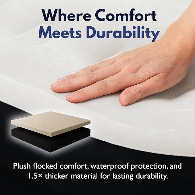 King Koil Luxury California King Size Air Mattress with Built-in High-Speed Pump Best for Home, Camping & Guests, 20" Double High Airbed Adjustable Blow Up Mattress, Waterproof, 1-Year Warranty