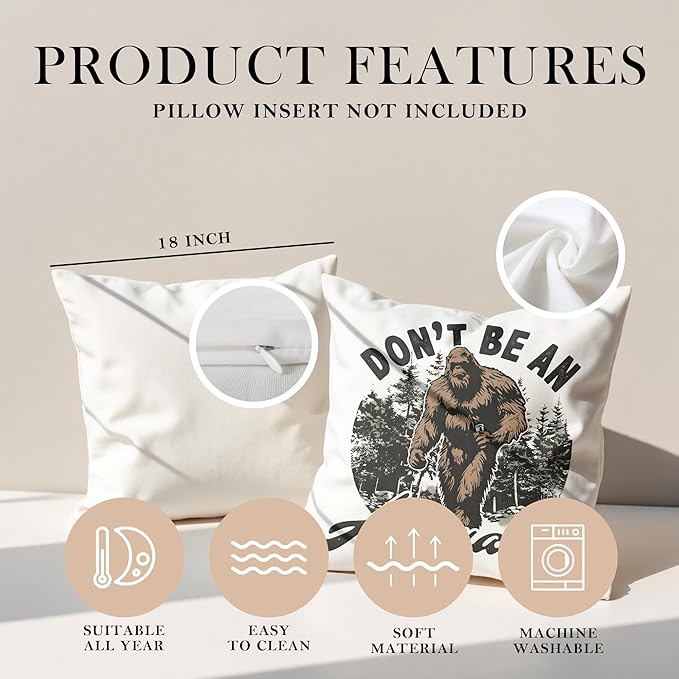 Funny Bigfoot Sasquatch Forest Throw Pillow Covers 18x18,Camper Decor Pillowcase,Big Foot Sasquatch Gifts,Camping Camper Bigfoot Gifts for Women,Don’t be an assquatch Pillowcase(94)
