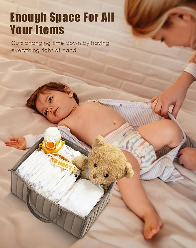 SWEET DOLPHIN 2-Pack Quilted Diaper Caddy Organizer – Premium Puffer Style Nursery Storage Bins – Water-Resistant & Wipeable Changing Table Organizer – Trendy Tote for Home & Car Travel - Mocha Brown