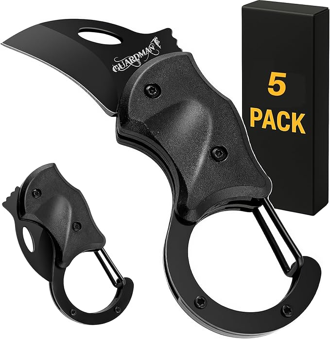GUARDMAN Fathers Day Gift for Dad 5-Pack Keychain Carabiner Pocket Knife Folding EDC Blade with Clip Mini Stainless Steel Utility Knife for Men | Camping, Hiking, Fishing, Survival Tool