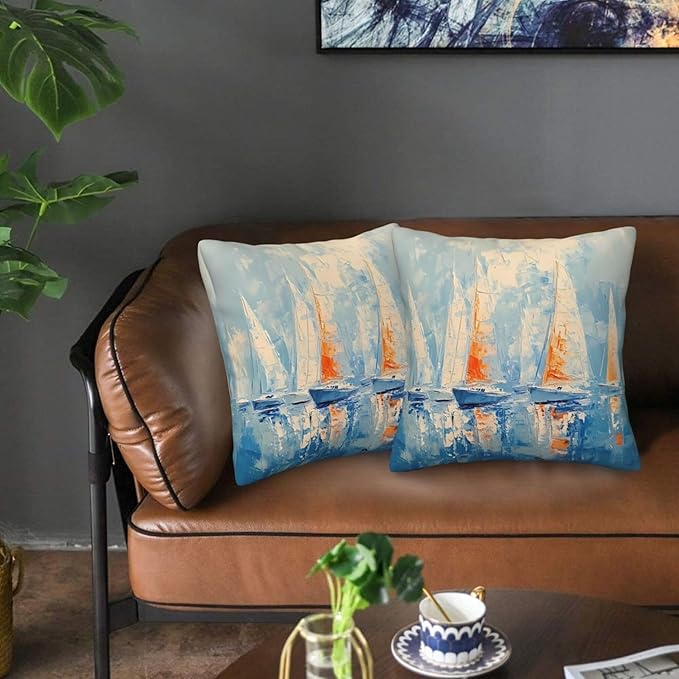 Sky Blue Nautical Art Throw Pillow Covers 18x18 inch Set of 2 Pillow Case Cushion Cover for Home Sofa Couch Living Room Car Decor