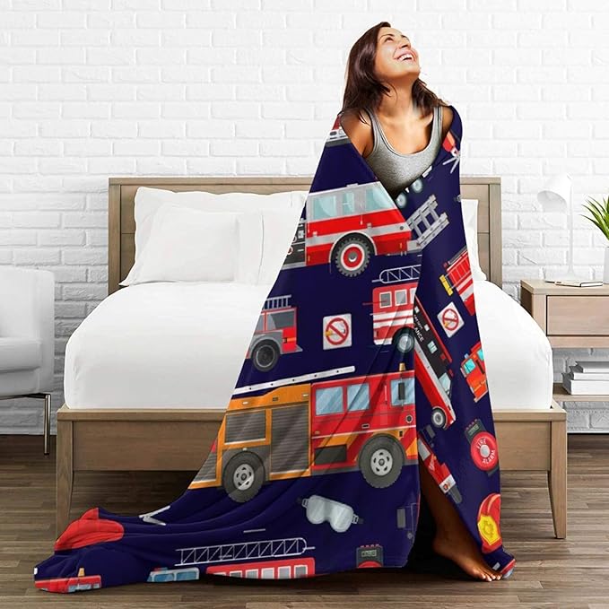 Fire Truck Blanket Soft Cozy Truck Plush Throw Blanket Warm Firefighter Car Flannel Fleece Bedding Stuff Decor Blanket Gifts for Lover Teens Kids Girls Boys Women Adults Bed Travel 50"x60"