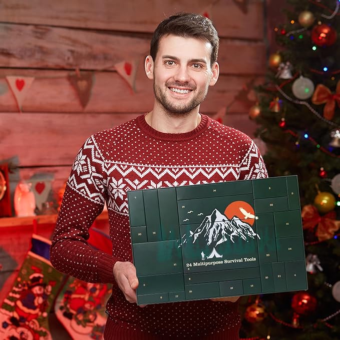 Advent Calendar Survival Kits for Men - 24 Days Christmas Countdown Calendar Emergency Survival Gears Gift for Teen Adult, 2025 Xmas Cool Gadgets for Outdoor Camping Fishing Hunting Adventure