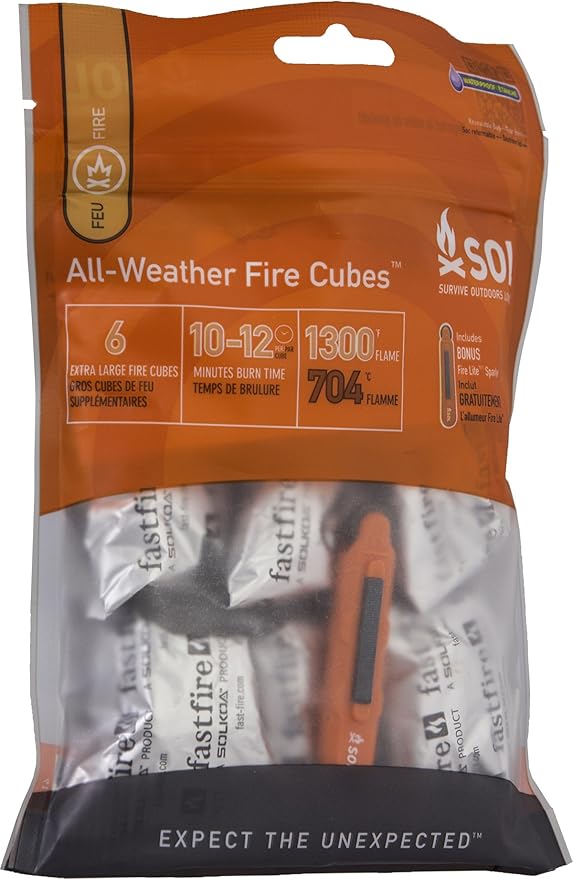 S.O.L. Survive Outdoors Longer All-Weather Fire Cubes Fire Starters (6-count) and Striker
